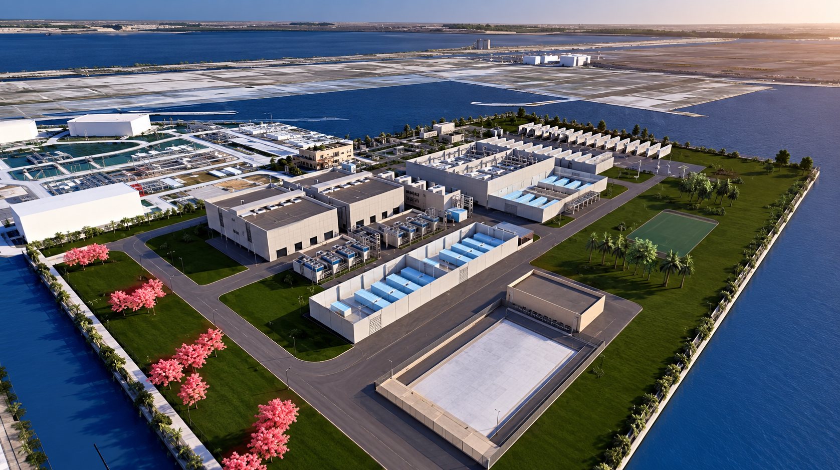 Vue d'architecte de l'usine d'hydrogène HydOcc à Port-la-Nouvelle